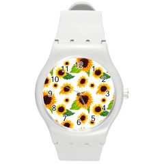 Sunflower Flower Seamless Round Plastic Sport Watch (m) by Amaryn4rt