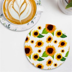 Sunflower Flower Seamless Uv Print Round Tile Coaster by Amaryn4rt