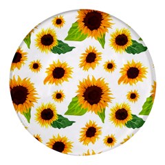 Sunflower Flower Seamless Round Glass Fridge Magnet (4 Pack)