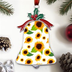 Sunflower Flower Seamless Metal Holly Leaf Bell Ornament