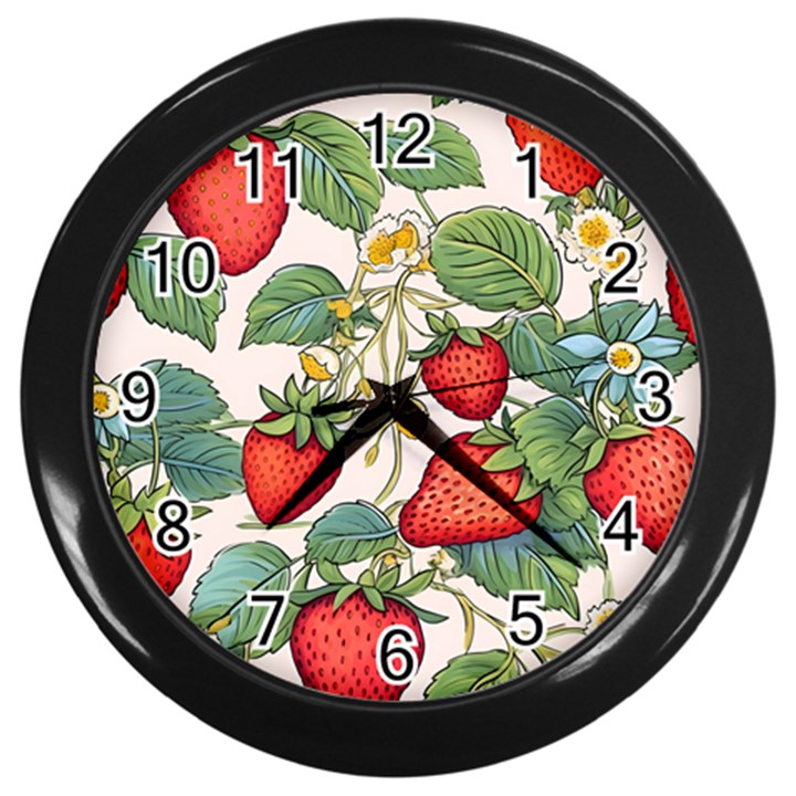 Strawberry Fruit Wall Clock (Black)