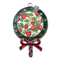 Strawberry Fruit Metal X mas Lollipop With Crystal Ornament by Amaryn4rt