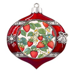 Strawberry Fruit Metal Snowflake And Bell Red Ornament