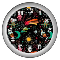 Seamless Pattern Space Wall Clock (silver) by Amaryn4rt