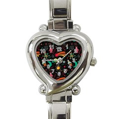 Seamless Pattern Space Heart Italian Charm Watch by Amaryn4rt