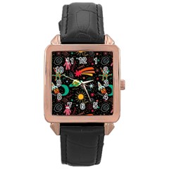 Seamless Pattern Space Rose Gold Leather Watch  by Amaryn4rt