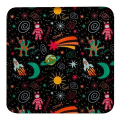 Seamless Pattern Space Square Glass Fridge Magnet (4 Pack)