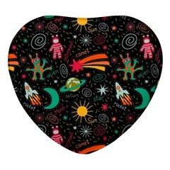 Seamless Pattern Space Heart Glass Fridge Magnet (4 Pack) by Amaryn4rt