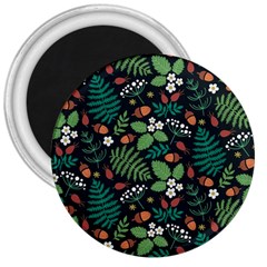 Pattern Forest Leaf Fruits Flowers Motif 3  Magnets by Amaryn4rt