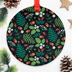 Pattern Forest Leaf Fruits Flowers Motif Ornament (round) by Amaryn4rt