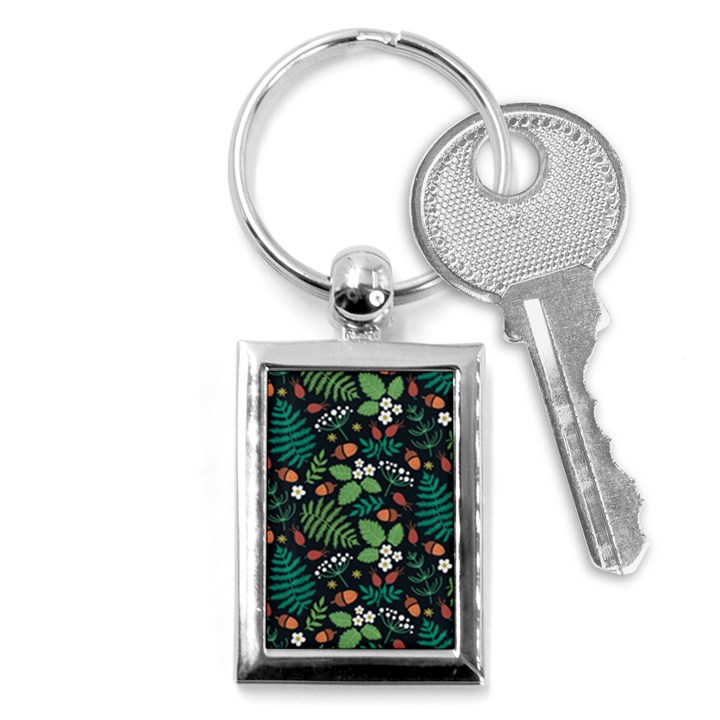 Pattern Forest Leaf Fruits Flowers Motif Key Chain (Rectangle)