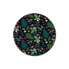 Pattern Forest Leaf Fruits Flowers Motif Rubber Round Coaster (4 Pack) by Amaryn4rt