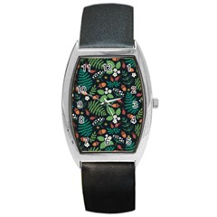 Pattern Forest Leaf Fruits Flowers Motif Barrel Style Metal Watch by Amaryn4rt