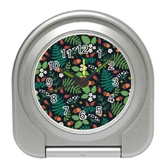 Pattern Forest Leaf Fruits Flowers Motif Travel Alarm Clock by Amaryn4rt