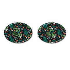 Pattern Forest Leaf Fruits Flowers Motif Cufflinks (oval) by Amaryn4rt