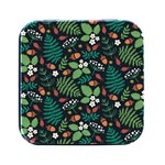 Pattern Forest Leaf Fruits Flowers Motif Square Metal Box (Black) Front