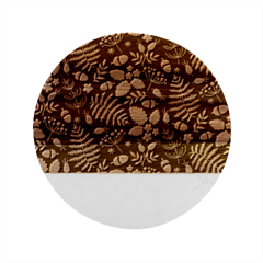 Pattern Forest Leaf Fruits Flowers Motif Marble Wood Coaster (round) by Amaryn4rt