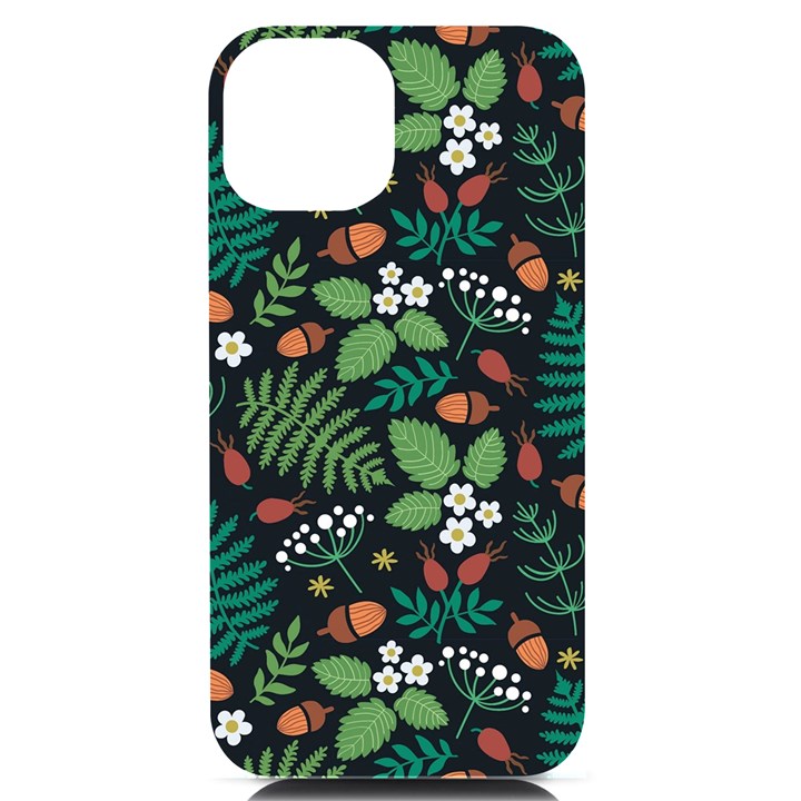 Pattern Forest Leaf Fruits Flowers Motif iPhone 14 Black UV Print Case