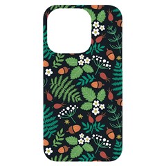 Pattern Forest Leaf Fruits Flowers Motif Iphone 14 Pro Black Uv Print Case by Amaryn4rt