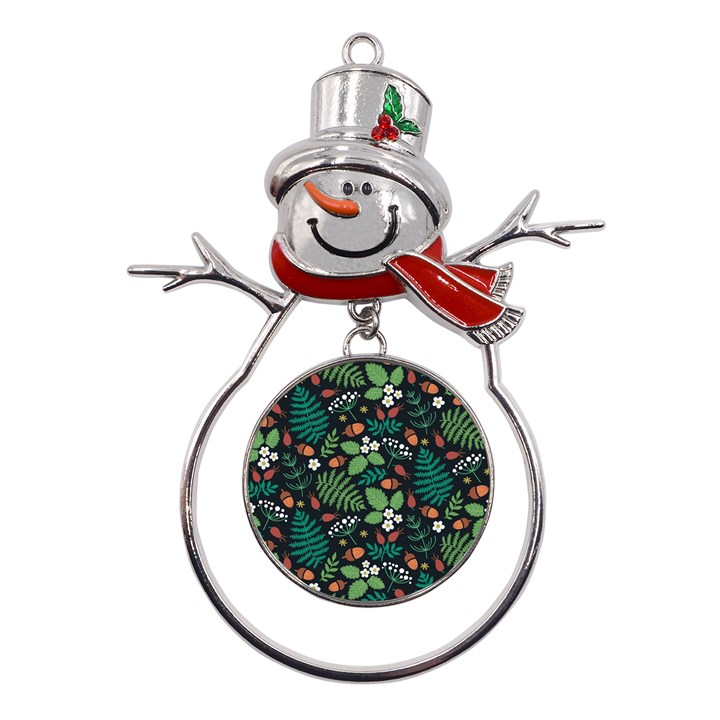 Pattern Forest Leaf Fruits Flowers Motif Metal Snowman Ornament