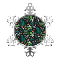 Pattern Forest Leaf Fruits Flowers Motif Metal Small Snowflake Ornament by Amaryn4rt