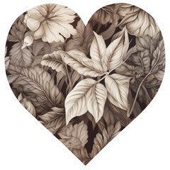 Plant Leaves Pattern Wooden Puzzle Heart by Amaryn4rt