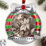 Plant Leaves Pattern Metal X Mas Ribbon With Red Crystal Round Ornament Front