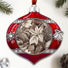 Plant Leaves Pattern Metal Snowflake And Bell Red Ornament by Amaryn4rt