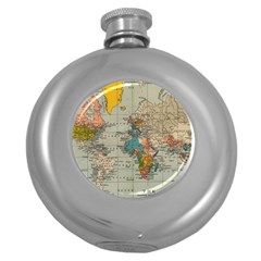 Vintage World Map Round Hip Flask (5 Oz) by pakminggu