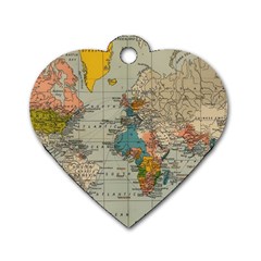 Vintage World Map Dog Tag Heart (one Side) by pakminggu