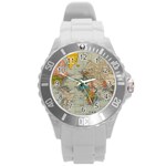 Vintage World Map Round Plastic Sport Watch (L) Front