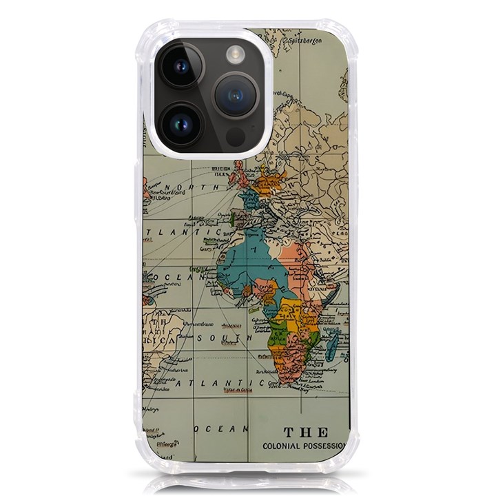 Vintage World Map iPhone 14 Pro TPU UV Print Case