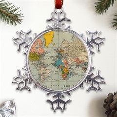 Vintage World Map Metal Large Snowflake Ornament by pakminggu