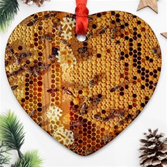 Bees Nature Animals Honeycomb Heart Ornament (two Sides) by pakminggu