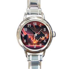 Fire Flame Burn Hot Heat Light Burning Orange Round Italian Charm Watch by pakminggu