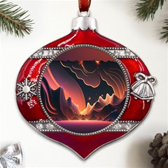 Fire Flame Burn Hot Heat Light Burning Orange Metal Snowflake And Bell Red Ornament by pakminggu