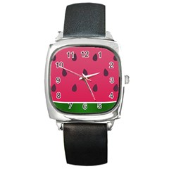 Watermelon Fruit Summer Red Fresh Food Healthy Square Metal Watch by pakminggu