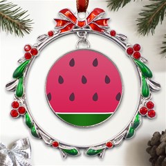 Watermelon Fruit Summer Red Fresh Food Healthy Metal X mas Wreath Ribbon Ornament by pakminggu