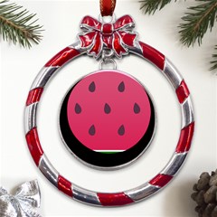 Watermelon Fruit Summer Red Fresh Food Healthy Metal Red Ribbon Round Ornament by pakminggu