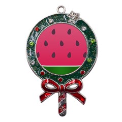 Watermelon Fruit Summer Red Fresh Food Healthy Metal X mas Lollipop With Crystal Ornament by pakminggu