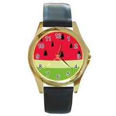 Watermelon Fruit Food Healthy Vitamins Nutrition Round Gold Metal Watch by pakminggu