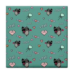 Raccoon Texture Seamless Scrapbooking Hearts Tile Coaster by pakminggu