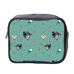 Raccoon Texture Seamless Scrapbooking Hearts Mini Toiletries Bag (two Sides) by pakminggu