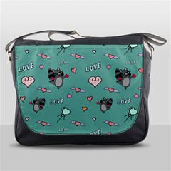 Raccoon Texture Seamless Scrapbooking Hearts Messenger Bag by pakminggu