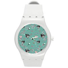 Raccoon Texture Seamless Scrapbooking Hearts Round Plastic Sport Watch (m) by pakminggu