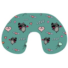 Raccoon Texture Seamless Scrapbooking Hearts Travel Neck Pillow by pakminggu