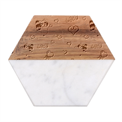 Raccoon Texture Seamless Scrapbooking Hearts Marble Wood Coaster (hexagon)  by pakminggu