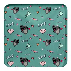 Raccoon Texture Seamless Scrapbooking Hearts Square Glass Fridge Magnet (4 Pack)