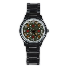 Art Halloween Pattern Creepy Design Digital Papers Stainless Steel Round Watch by pakminggu