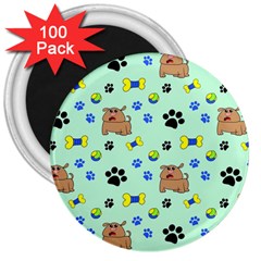 Dog Pattern Seamless Blue Background Scrapbooking 3  Magnets (100 Pack) by pakminggu